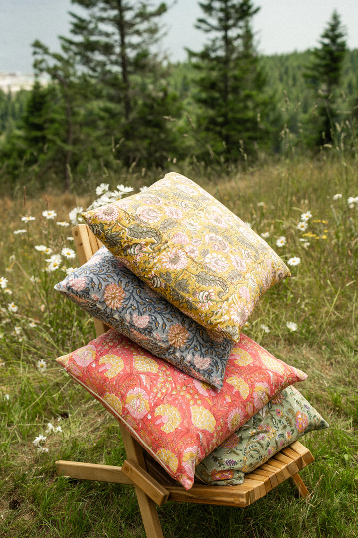 Block Print Pillow, Blue Pillow - 20" x 20"