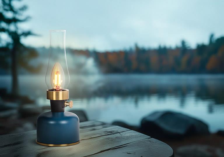 Lantern LED Lamp with Chimney - Blue