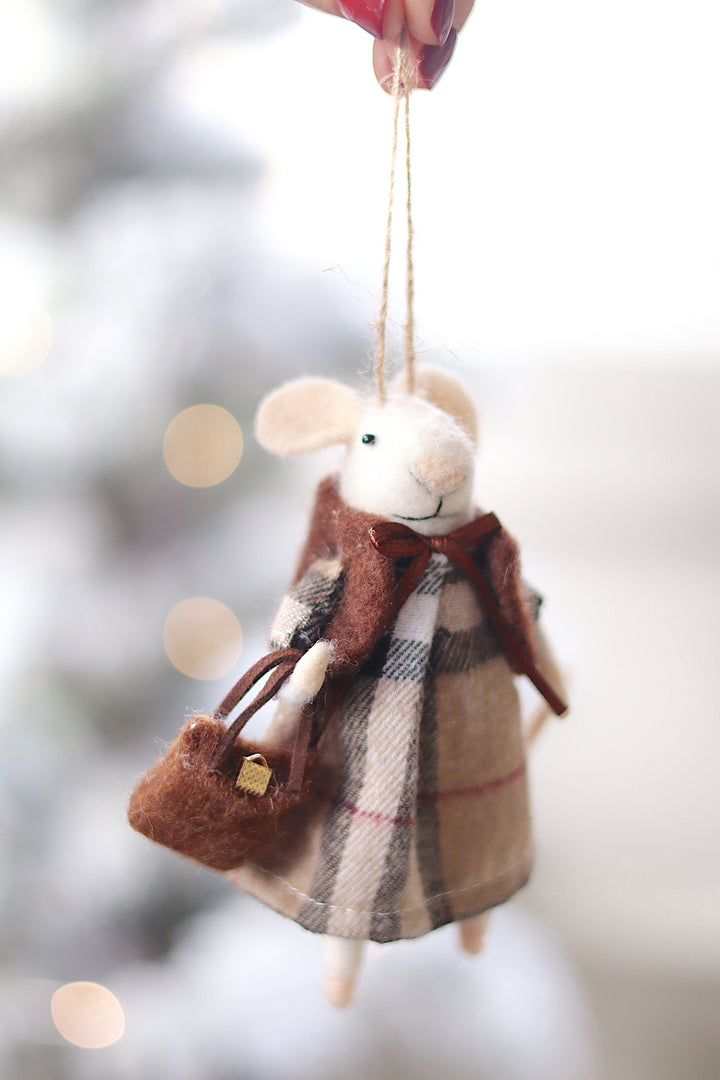 Tartan Tessa Mouse Holiday Felted Ornament