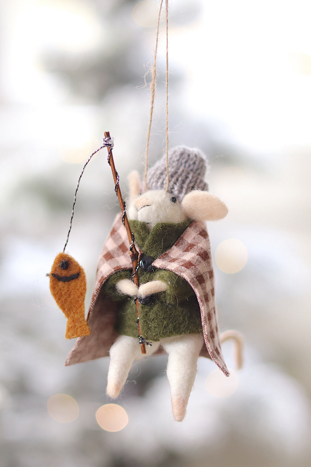 Ice Fishing Ivan Mouse Holiday Felted Ornament