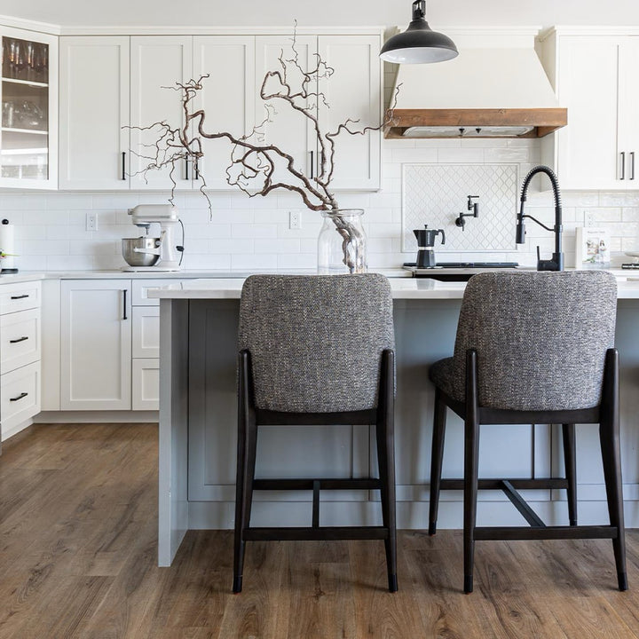 Fawcett Counter Stool - Pepper Fabric With Black Wood