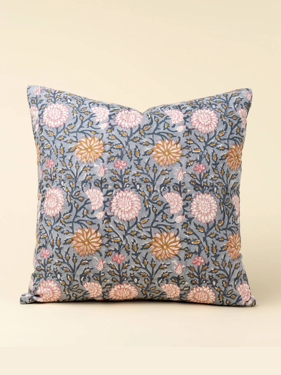 Block Print Pillow, Blue Pillow - 20" x 20"