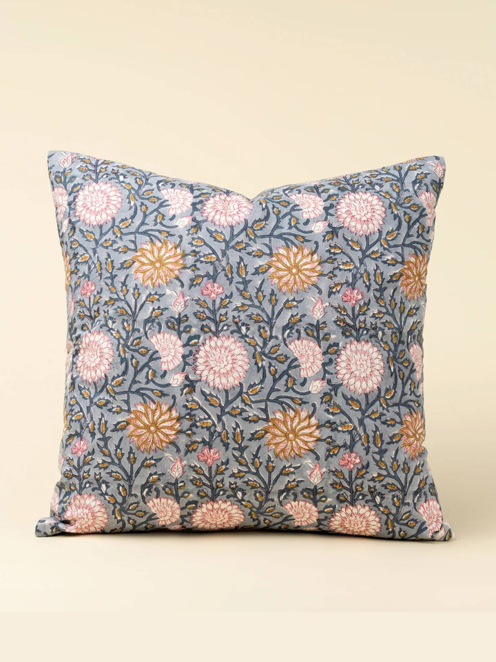 Block Print Pillow, Blue Pillow - 20" x 20"