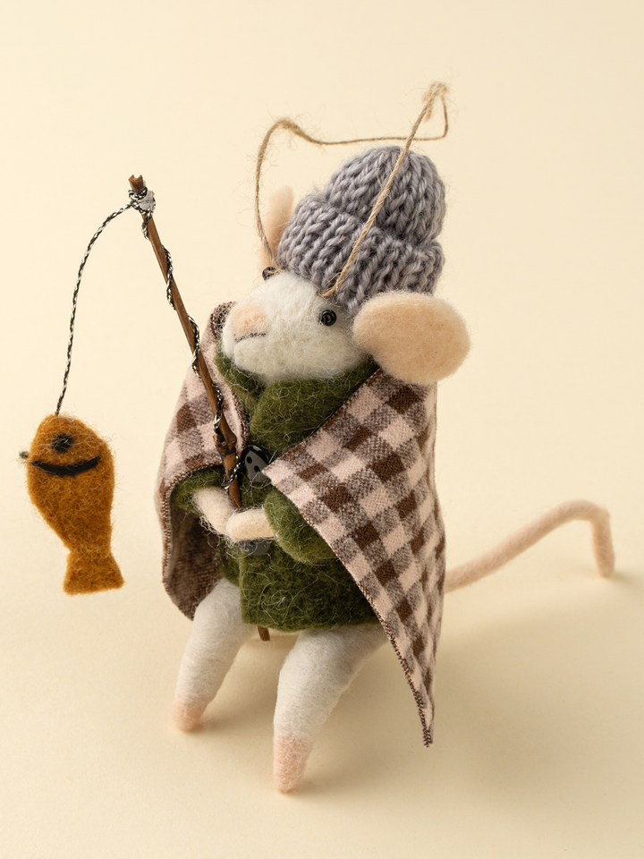 Ice Fishing Ivan Mouse Holiday Felted Ornament