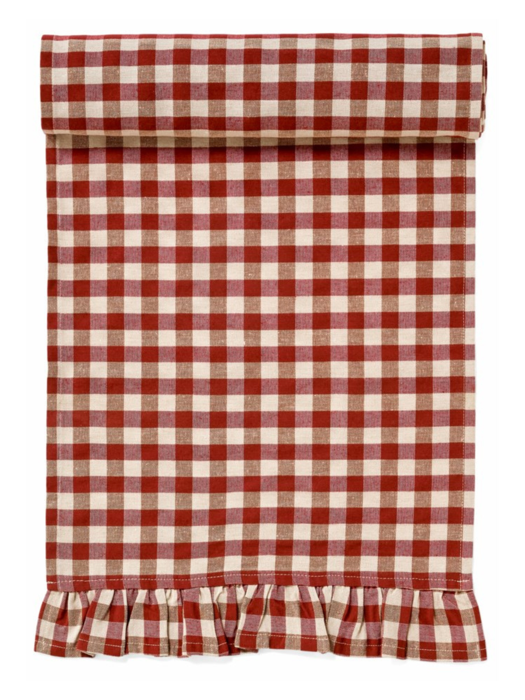 Gingham With Ruffles Table Runner - Cabernet