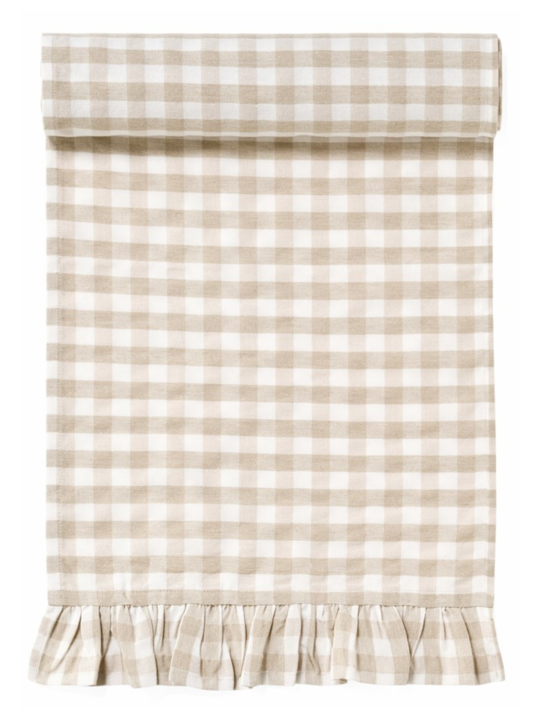 Gingham With Ruffles Table Runner - Beige &amp; White