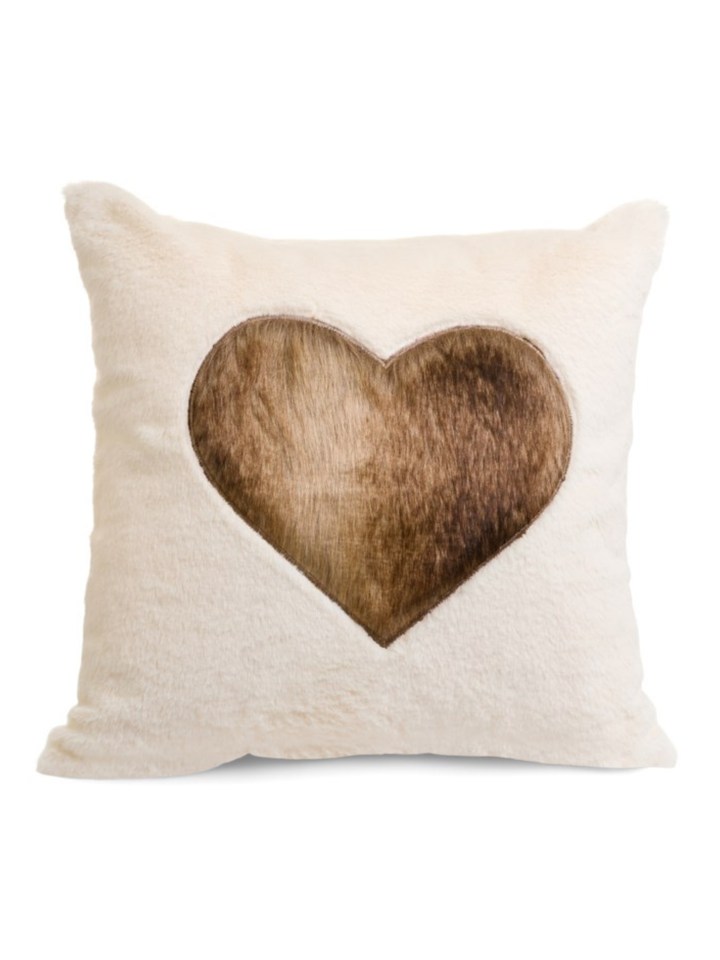 Faux Fur Heart Toss Cushion/Pillow - 17" X 17"