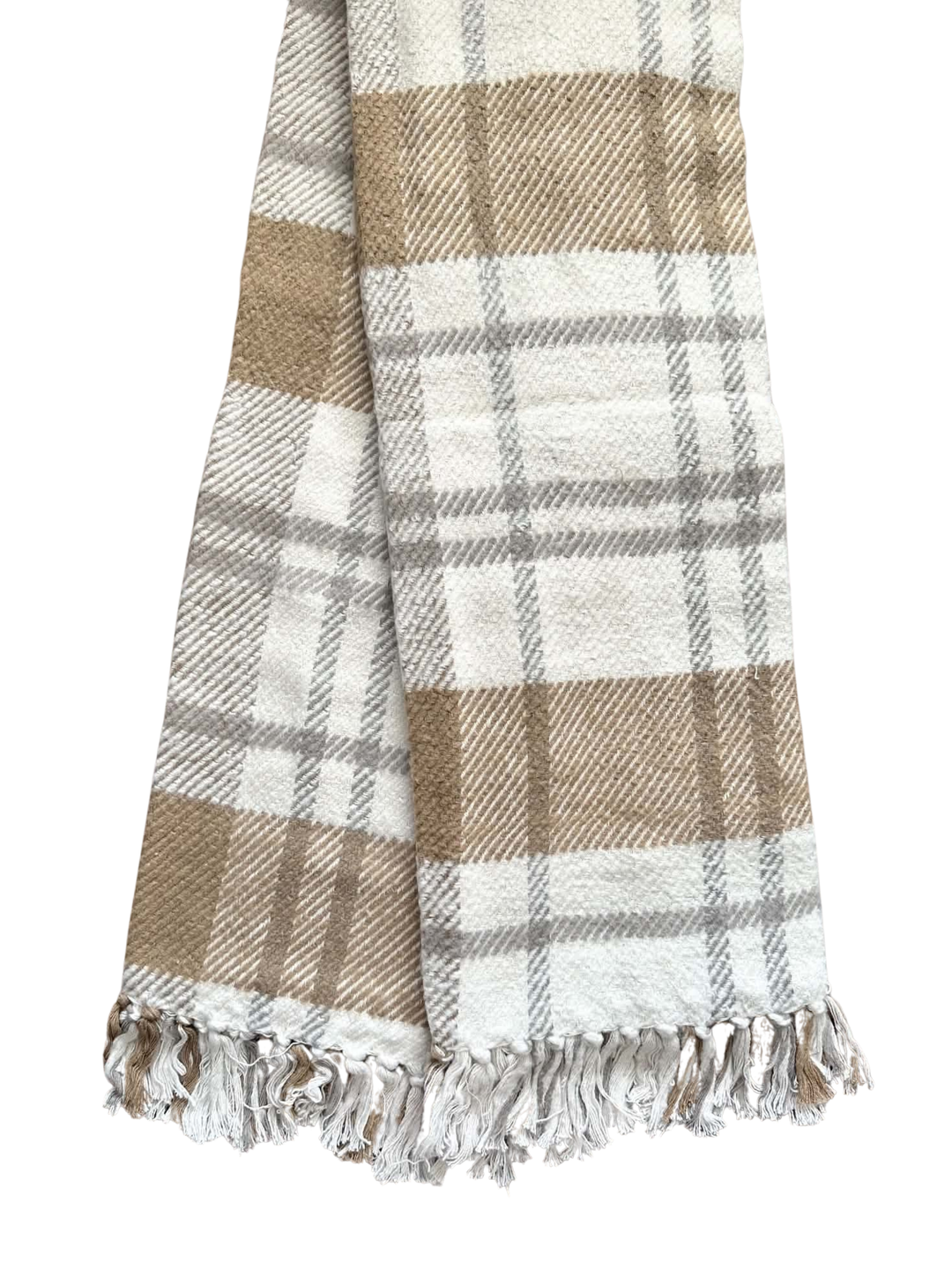Checkered Throw With Fringes, Brown &amp; Beige - 50"L X 60"W