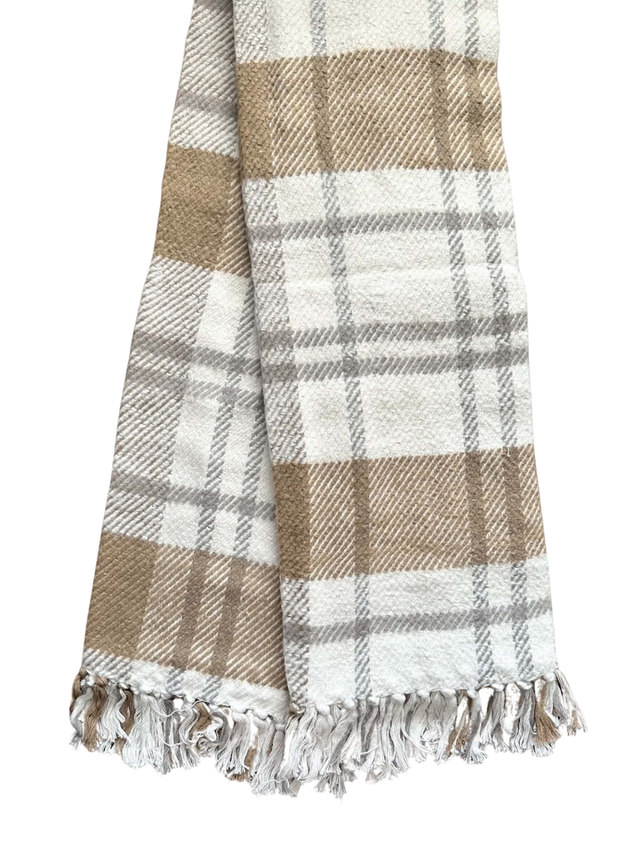 Checkered Throw With Fringes, Brown &amp; Beige - 50"L X 60"W