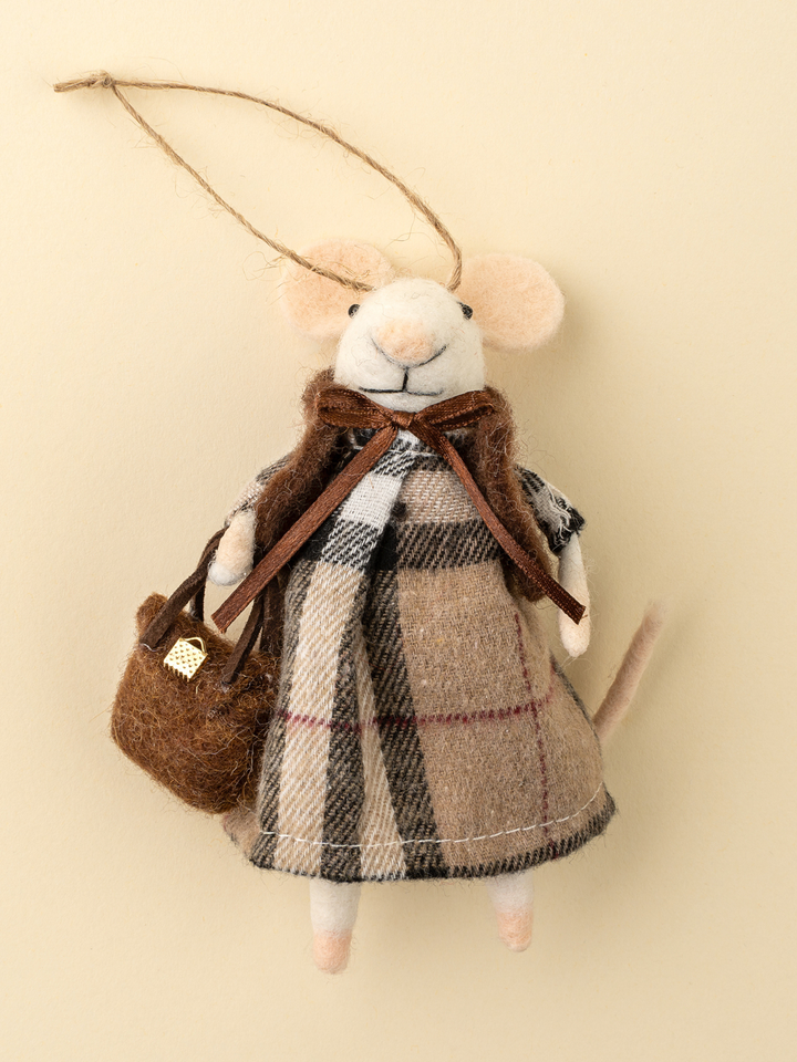 Tartan Tessa Mouse Holiday Felted Ornament