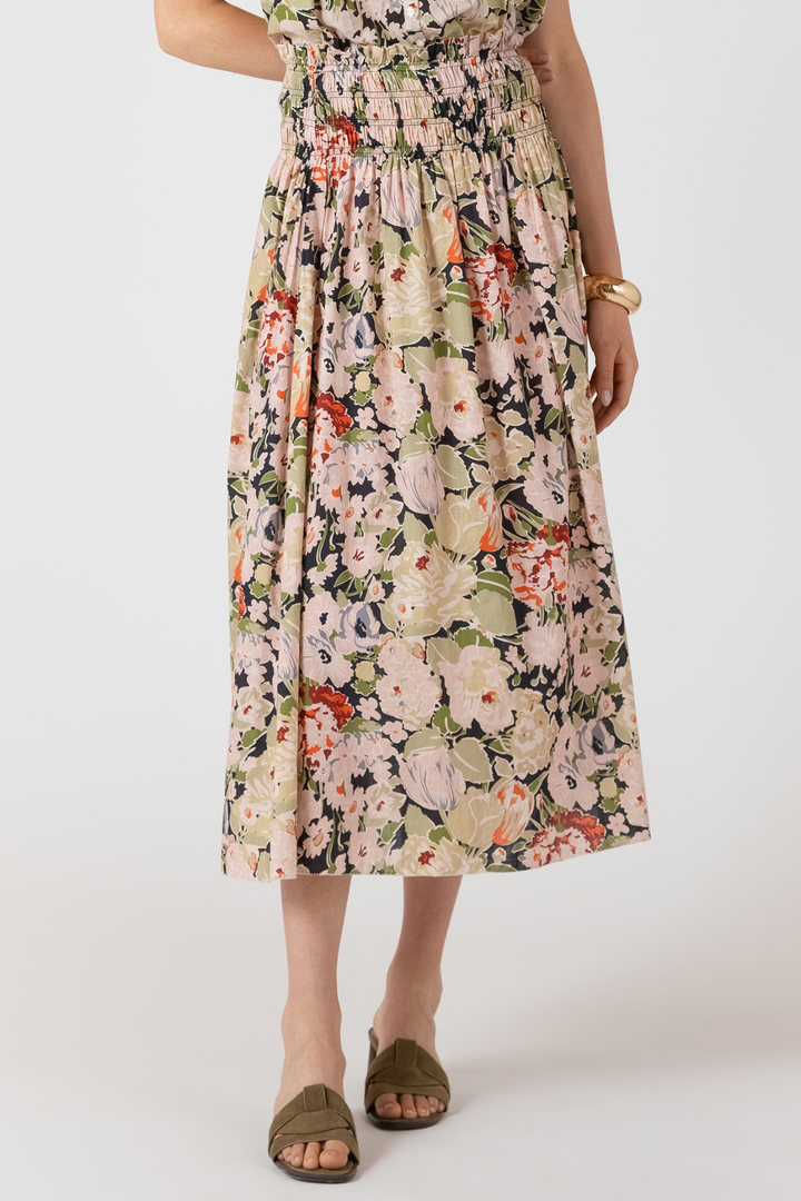 Dex Smocked Waist Midi Skirt - Vintage Rose