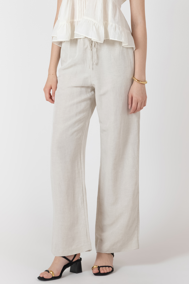Dex Elastic Waist Linen Pants - Natural
