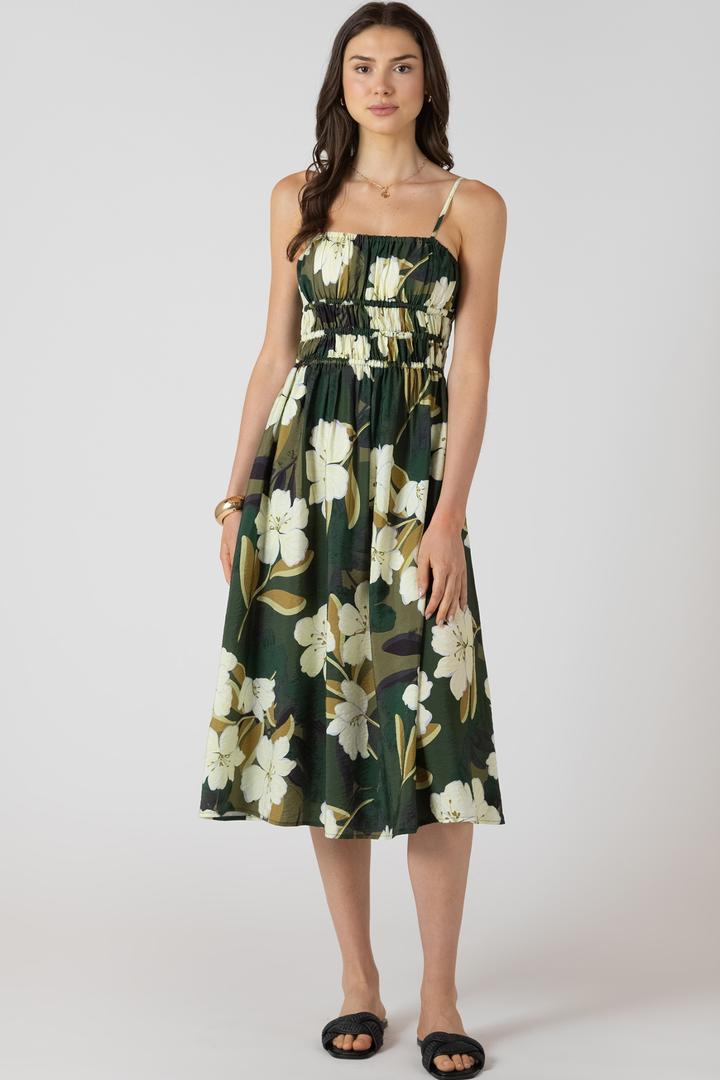 Dex Elastic Waist Midi Dress - Palm Blossom