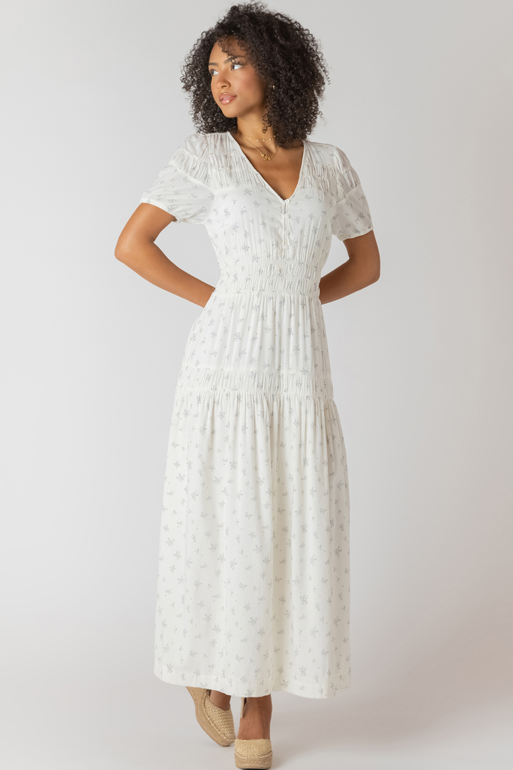 Room 34 Button Smocked Dress - Delicate Floral