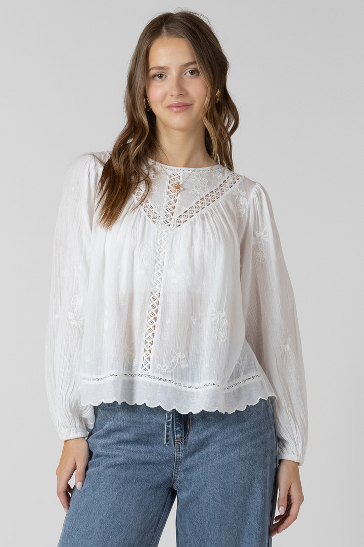 Dex Crochet Detail Embroidered Blouse - White