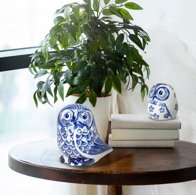 Blue and White Ceramic Owl