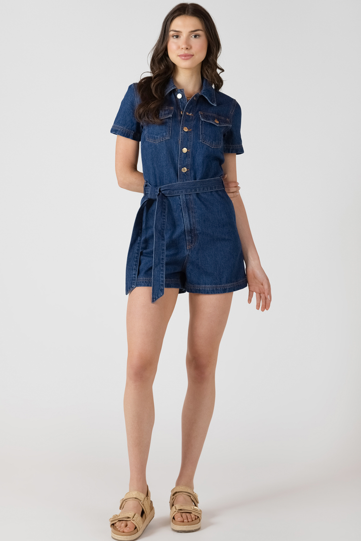 Dex Belted Utility Romper - Indigo