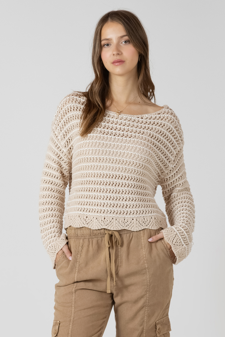 Dex Scalloped Hem Open Stitch Sweater - Sand Wash