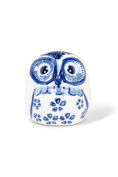 Blue and White Small Ceramic Owl