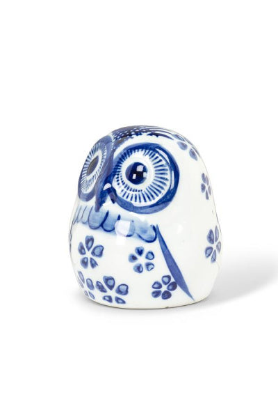 Blue and White Small Ceramic Owl