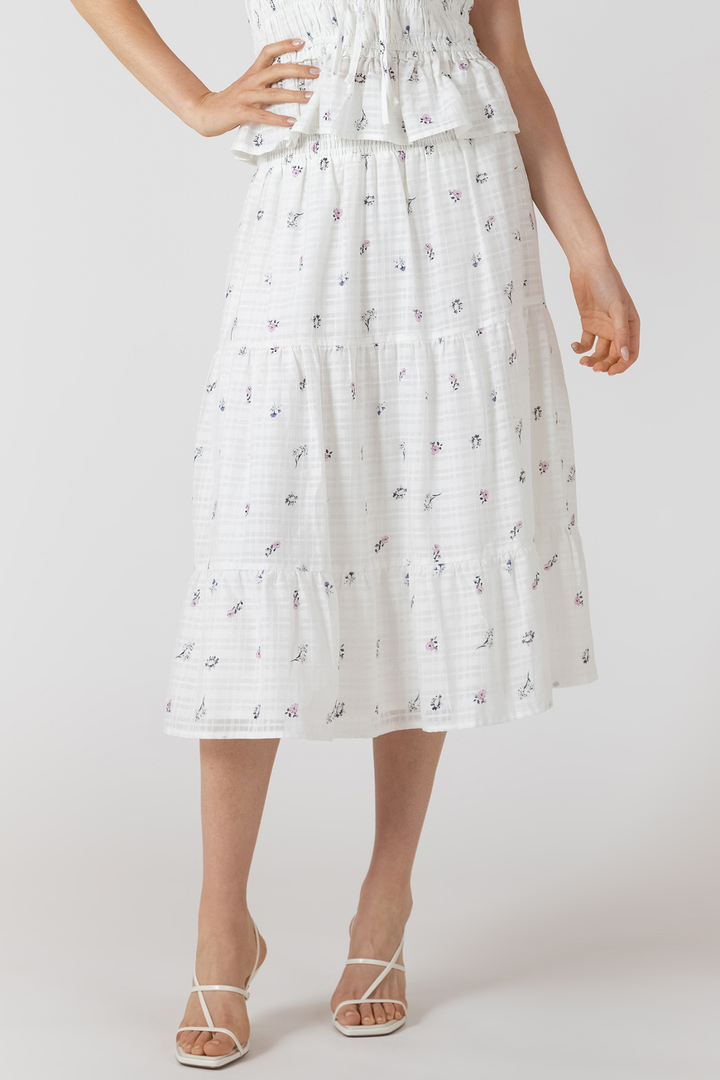Dex Smocked Waist Midi Skirt - Dainty Roses