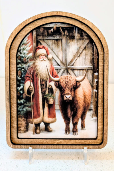 Arched Top Art - Santa with his Highland Cow