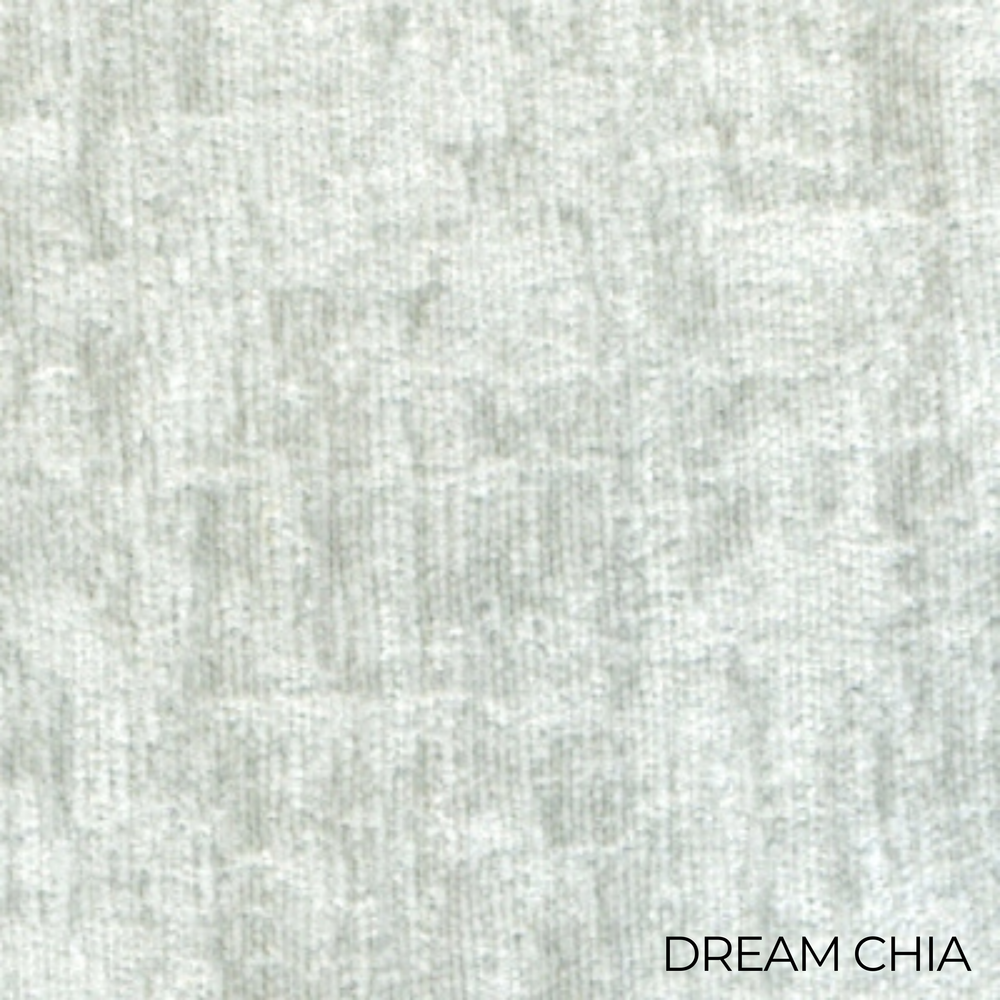 Textured light gray-blue fabric with 'Dream Chia' label