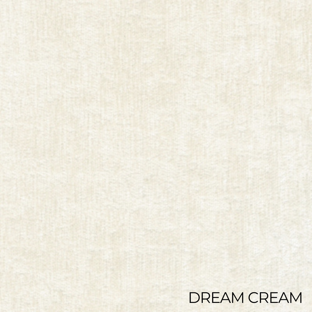 Textured cream fabric swatch with 'Dream Cream' label
