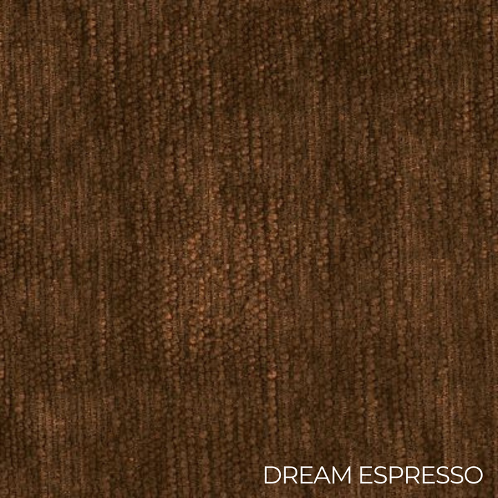 Textured brown fabric swatch labeled &
