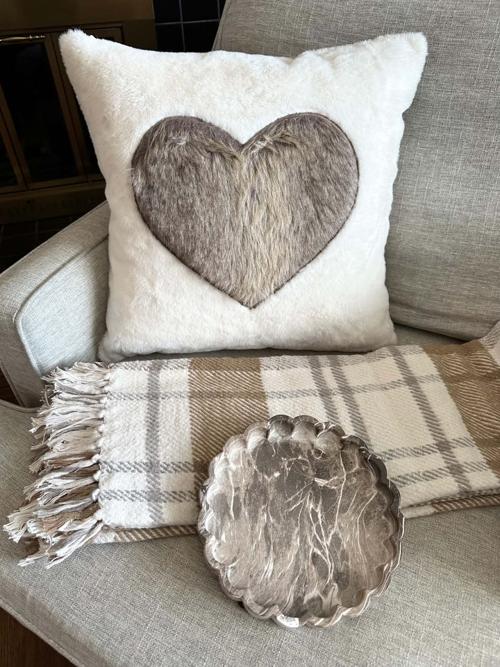 Checkered Throw With Fringes, Brown &amp; Beige - 50"L X 60"W