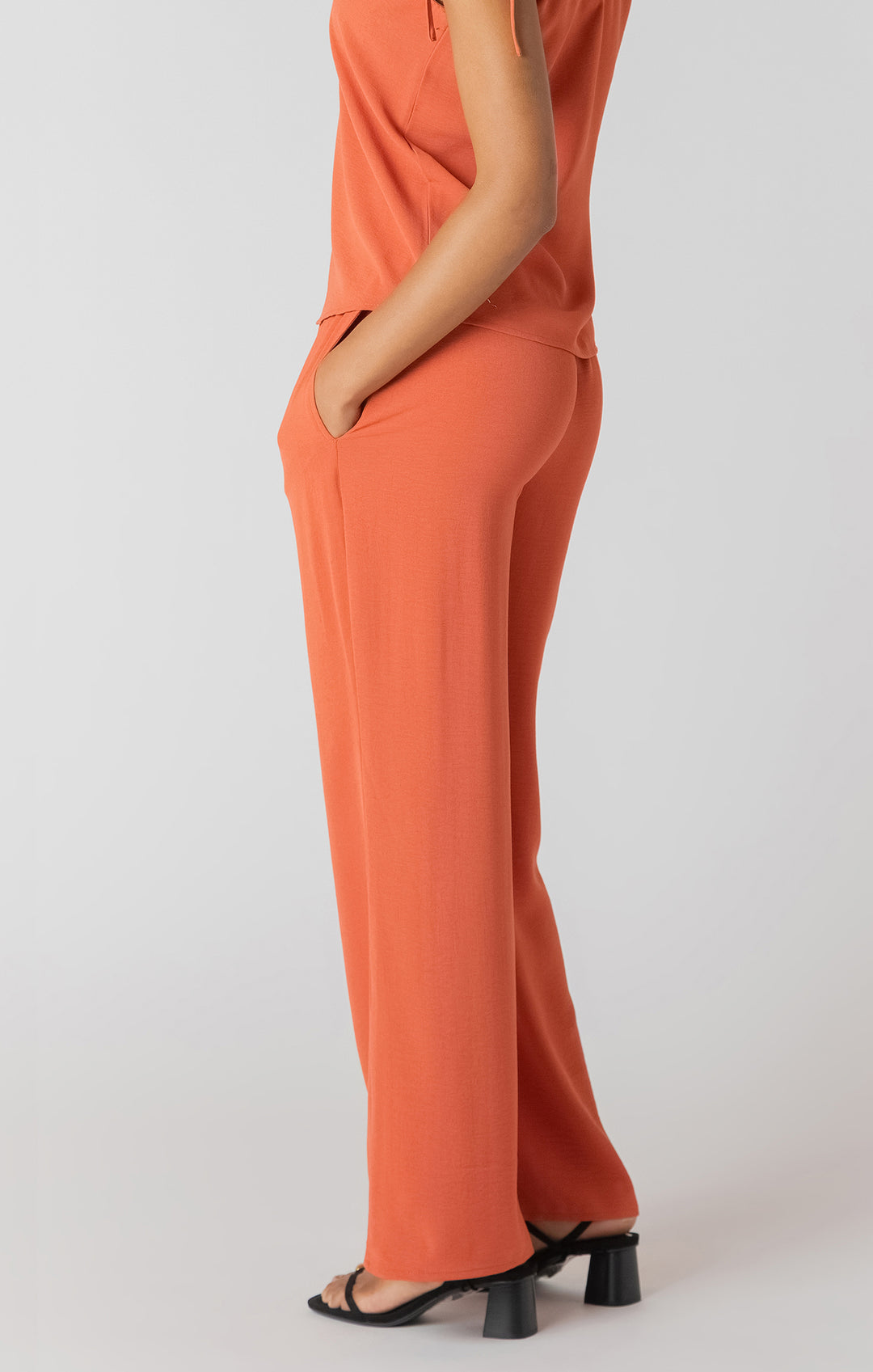 Room 34 High Waist Wide Leg Pants - Orange