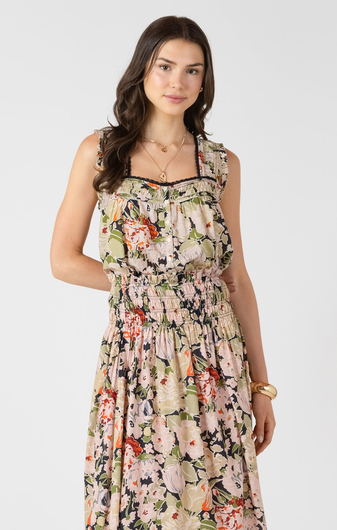 Dex Pin Tuck Detail Button Front Tank - Vintage Rose