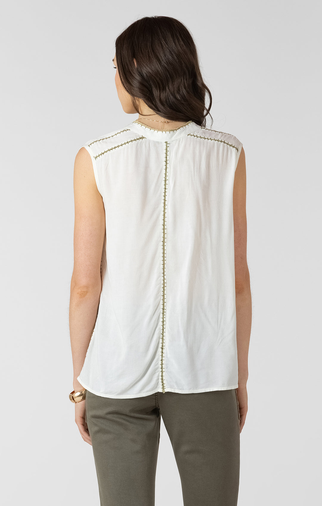 Dex Contrast Trim Sleeveless Blouse - Ecru &amp; Pistachio