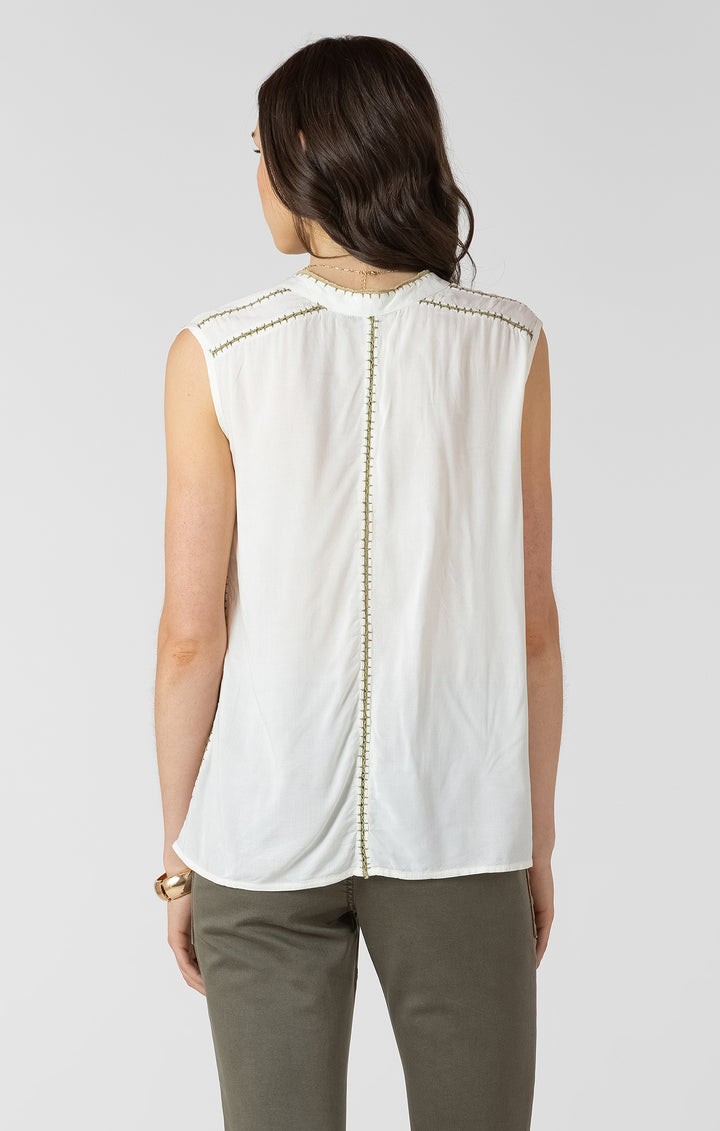 Dex Contrast Trim Sleeveless Blouse - Ecru &amp; Pistachio