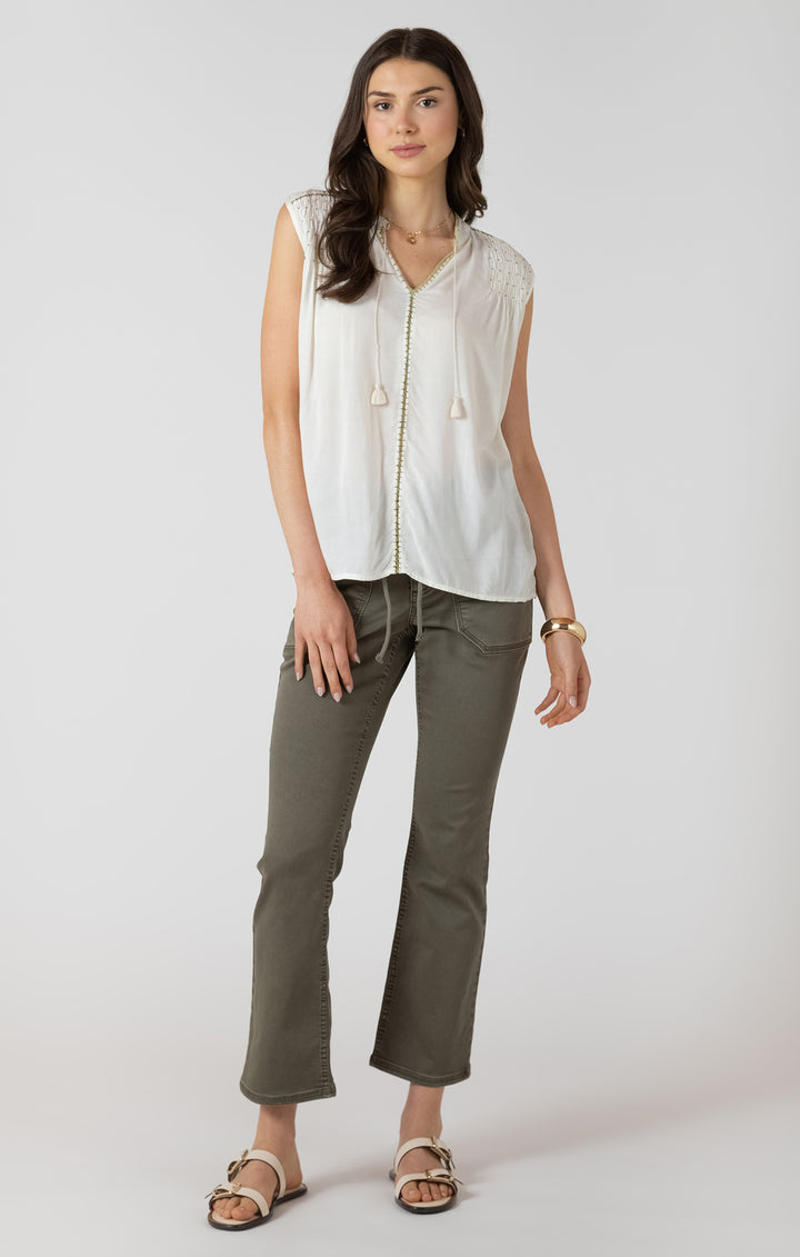 Dex Contrast Trim Sleeveless Blouse - Ecru &amp; Pistachio