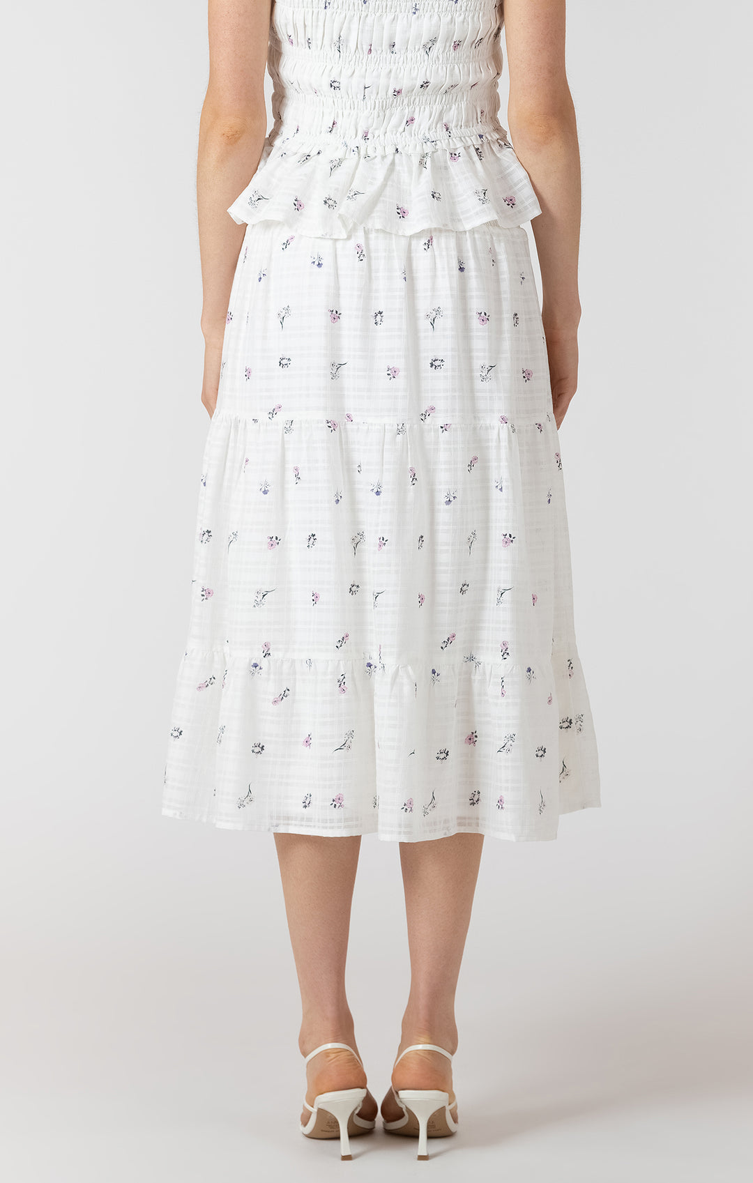 Dex Smocked Waist Midi Skirt - Dainty Roses