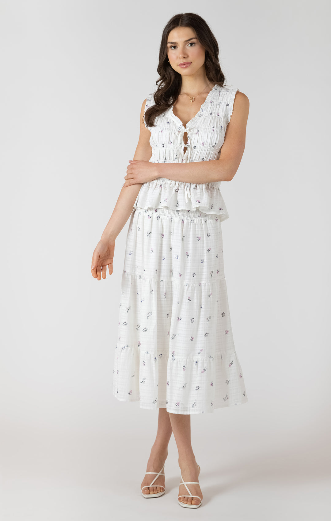 Dex Smocked Waist Midi Skirt - Dainty Roses