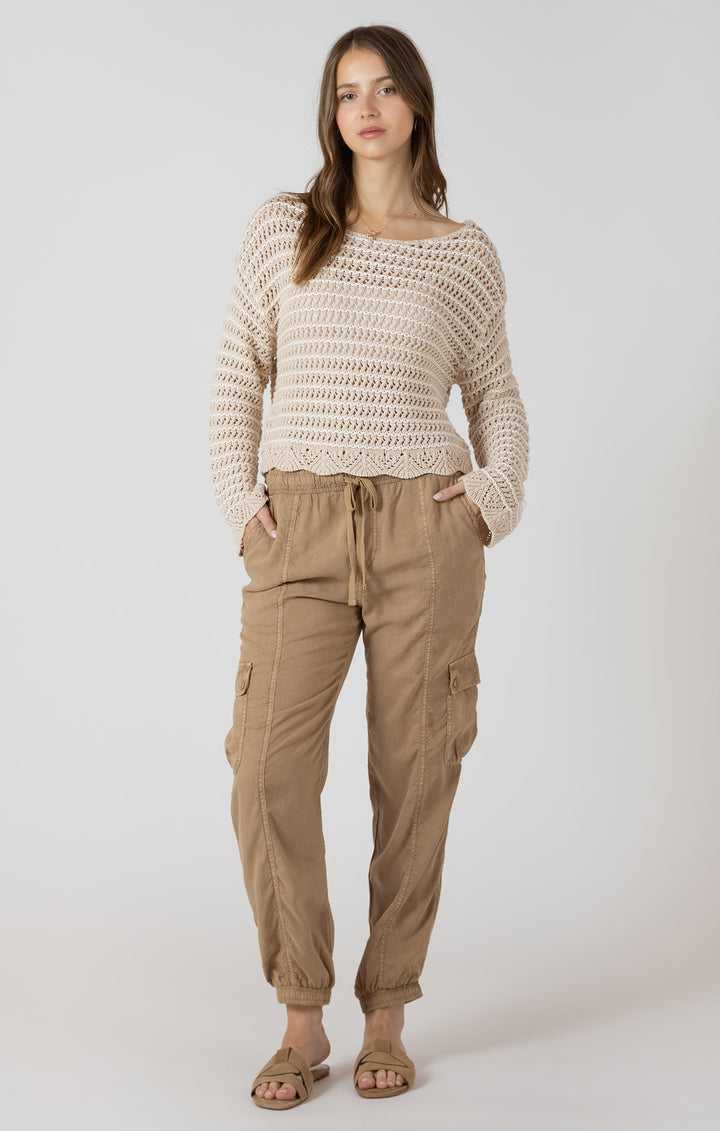 Dex Scalloped Hem Open Stitch Sweater - Sand Wash