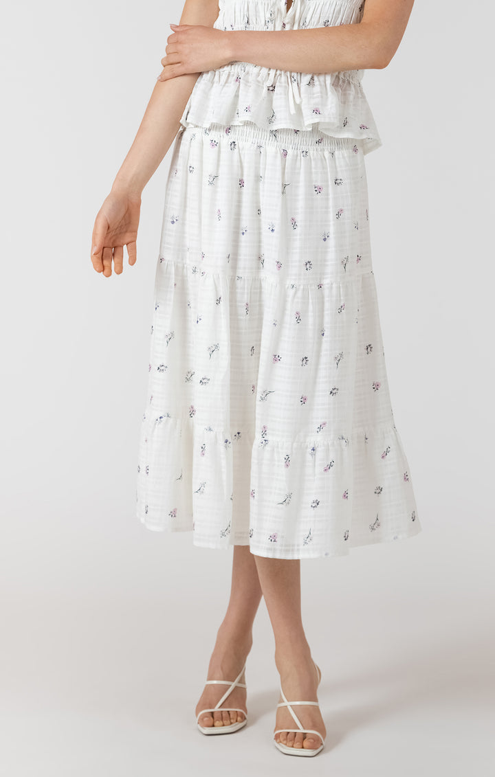 Dex Smocked Waist Midi Skirt - Dainty Roses
