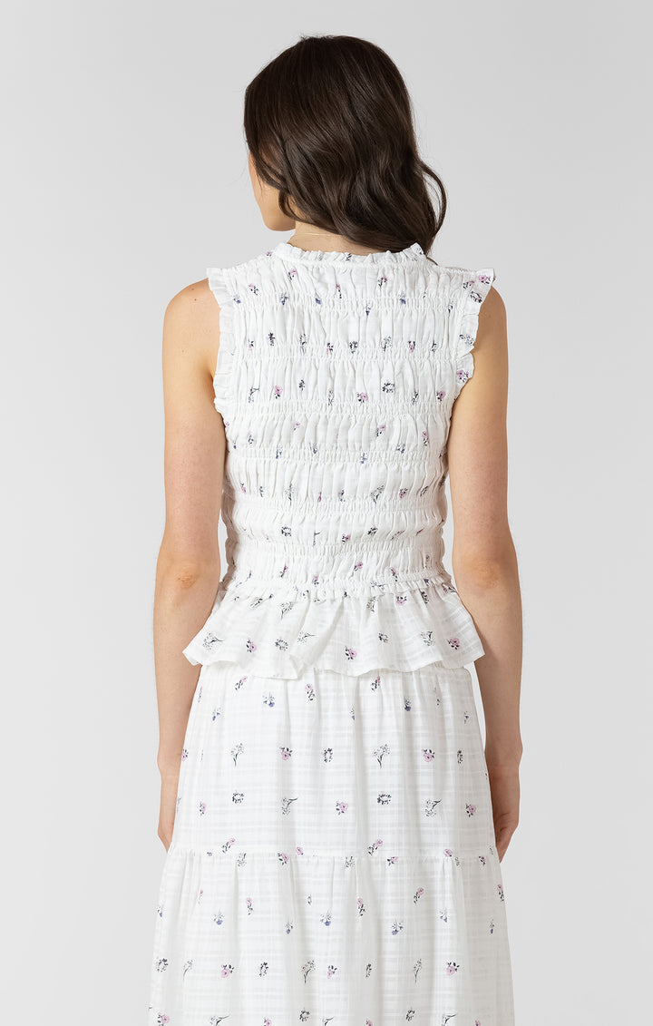 Dex Elastic Detail Tie Front Top - Dainty Roses