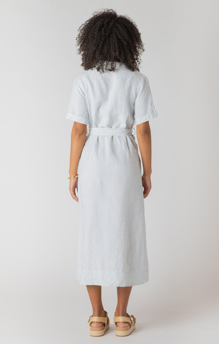 Room 34 Belted Shirt Dress - White With Blue Stripes