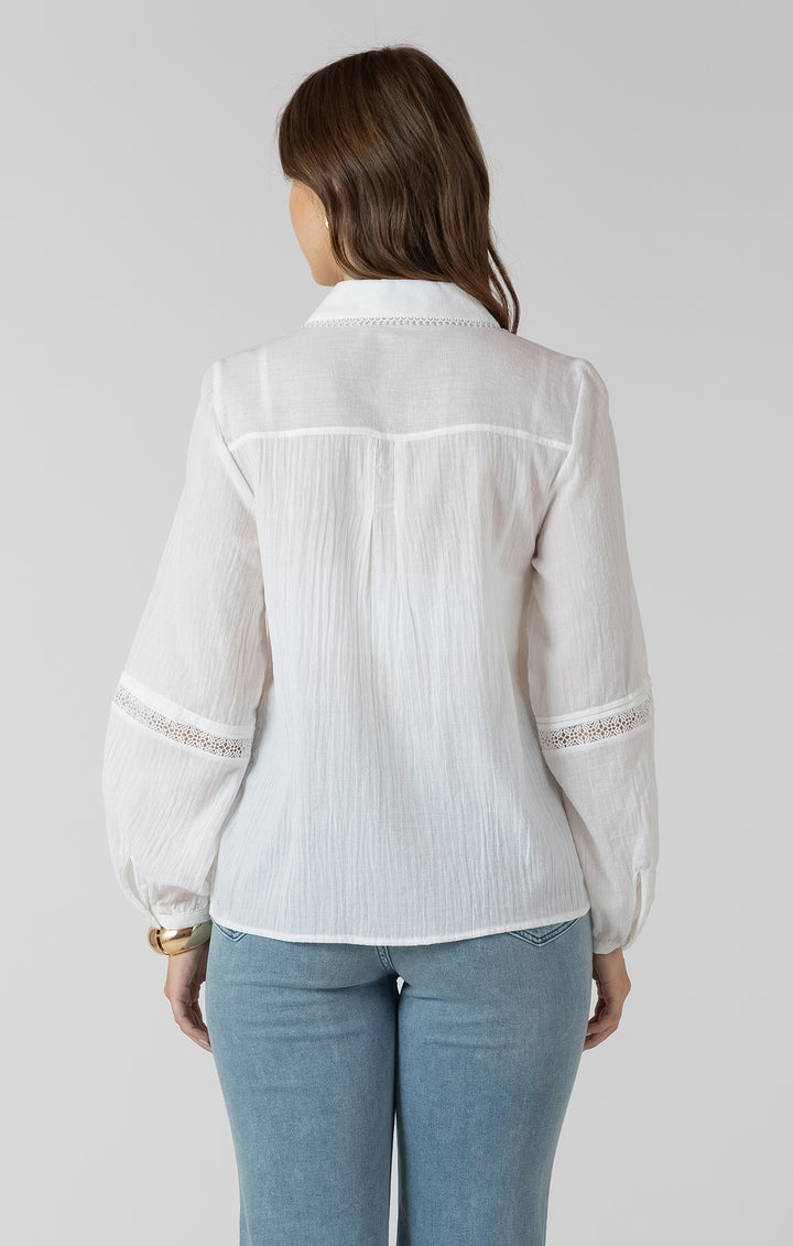 Dex Lace Insert Button Front Blouse - White