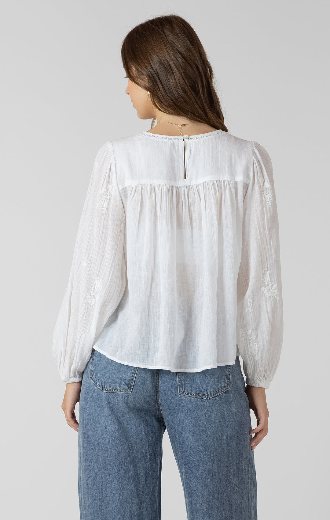Dex Crochet Detail Embroidered Blouse - White