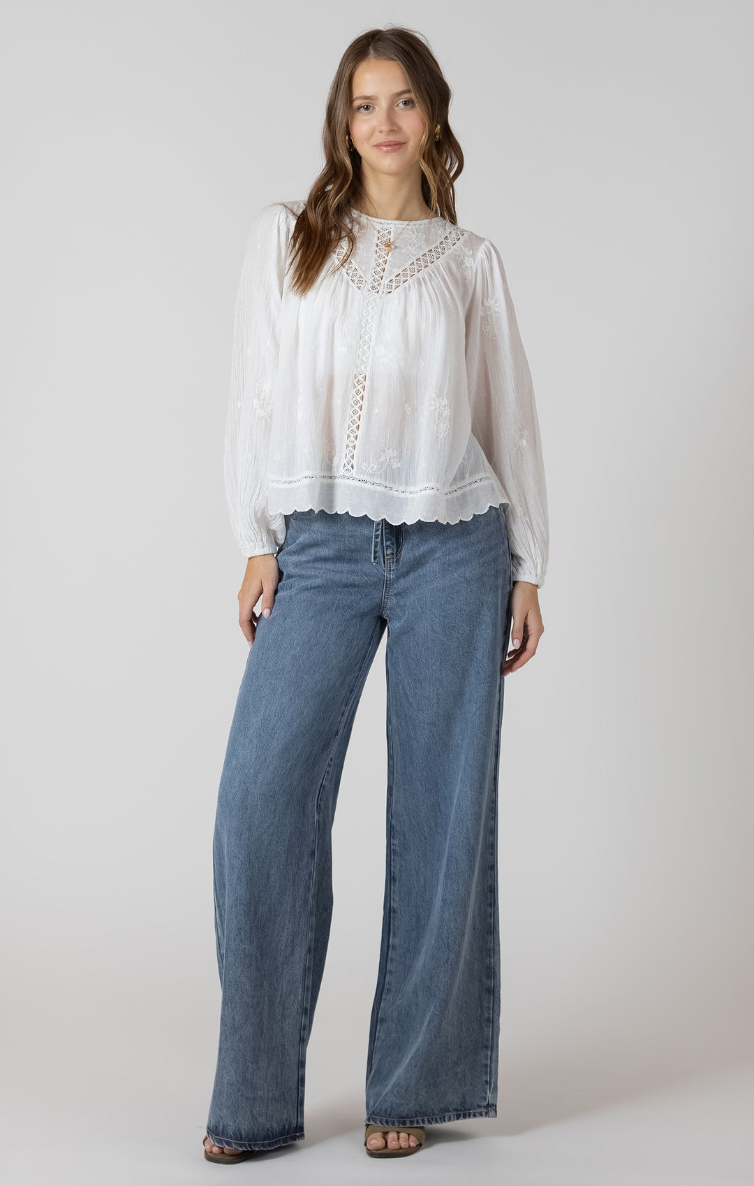 Dex Crochet Detail Embroidered Blouse - White