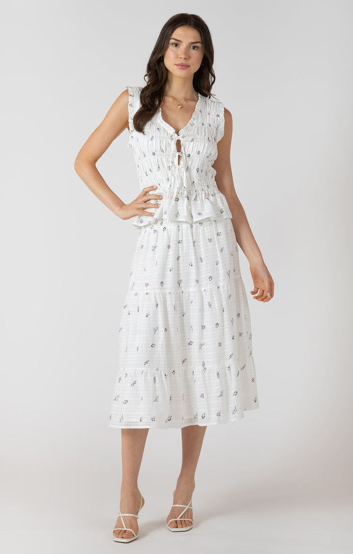 Dex Elastic Detail Tie Front Top - Dainty Roses