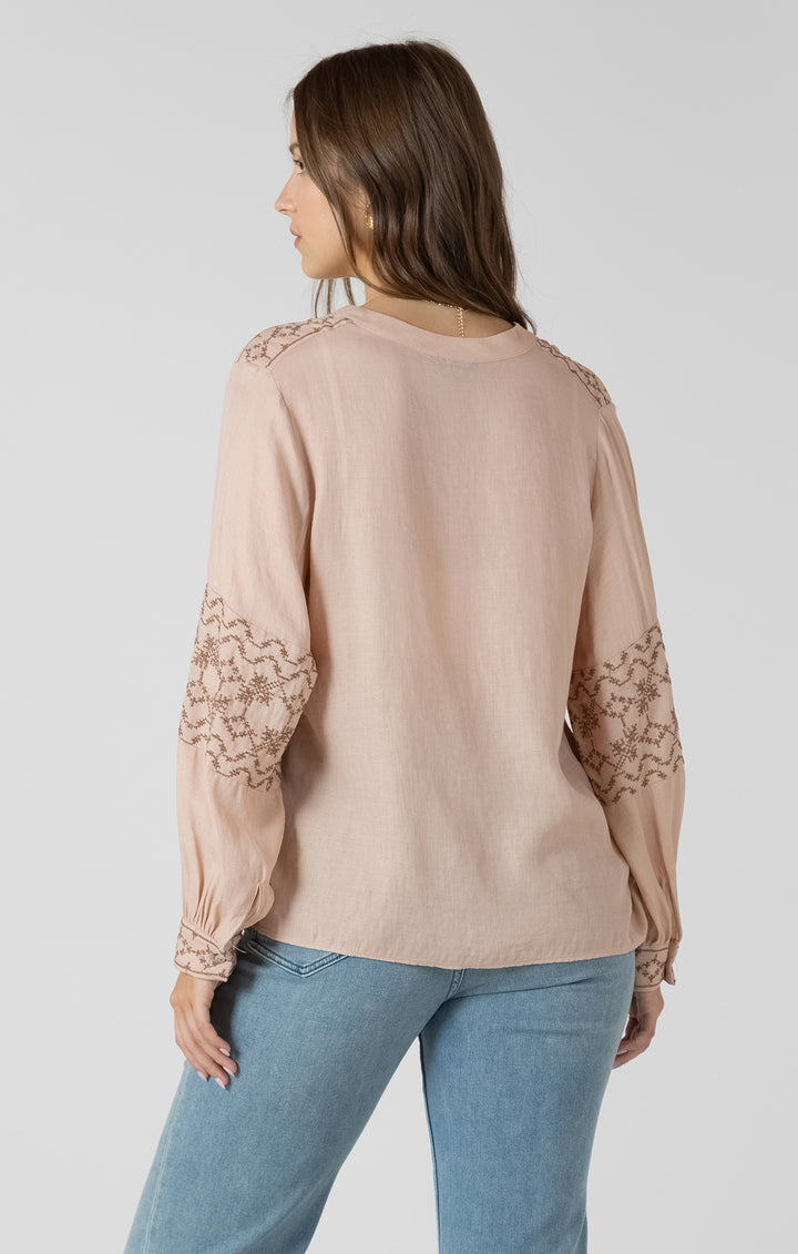 Dex Emboidered Button Front Blouse - Rose