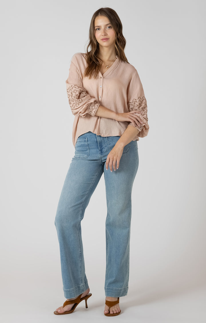 Dex Emboidered Button Front Blouse - Rose