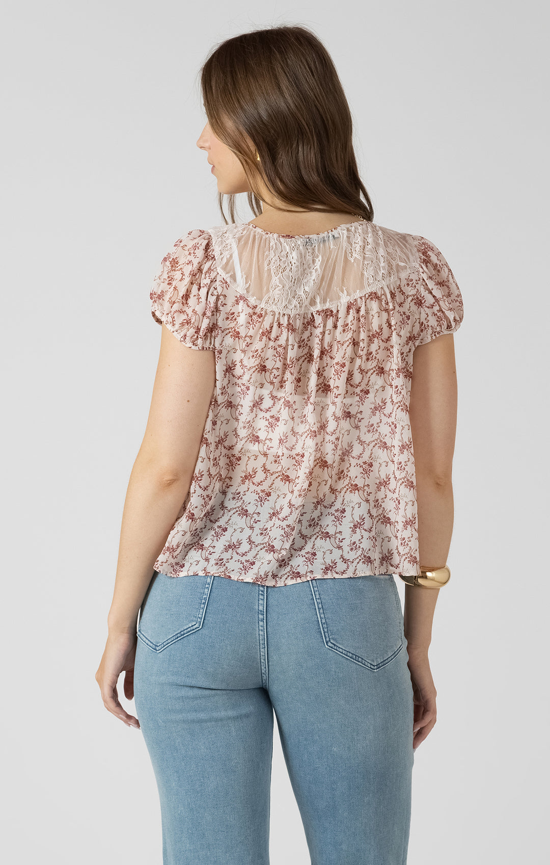 Dex Lace Detail Tie Front Top - Floral Vine