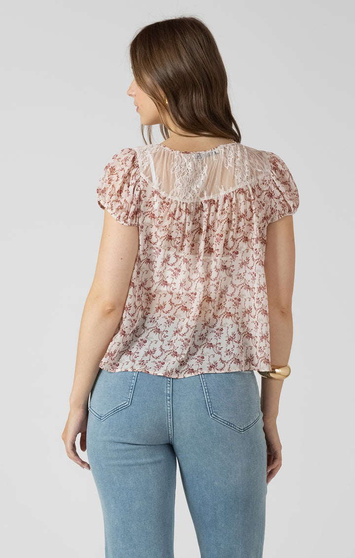 Dex Lace Detail Tie Front Top - Floral Vine