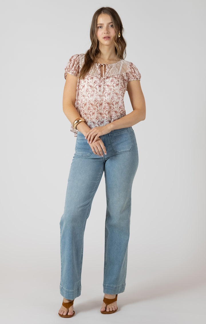 Dex Lace Detail Tie Front Top - Floral Vine